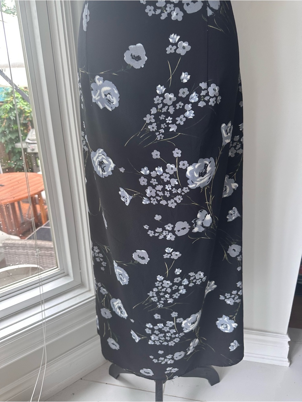 VINTAGE 90s Black Floral Slip Maxi Column Shift Halter Summer Dress Size Large - Picture 3 of 10